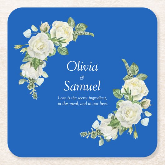 Cobalt Blue & White Roses Rechteckiger Pappuntersetzer (Vorderseite)