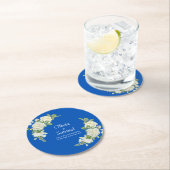 Cobalt Blue & White Roses Runder Pappuntersetzer (Vor Ort)