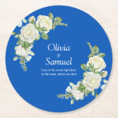 Cobalt Blue & White Roses Runder Pappuntersetzer (Vorderseite)