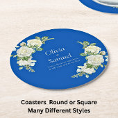 Cobalt Blue & White Roses Runder Pappuntersetzer