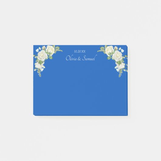 Cobalt Blue & White Roses Wedding Suite Post-it Klebezettel (Vorderseite)