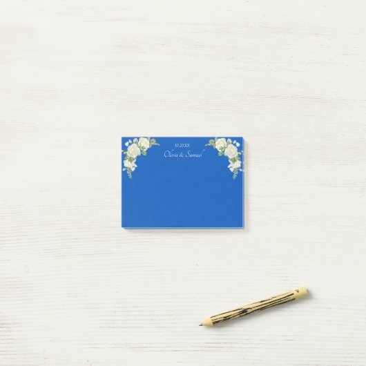 Cobalt Blue & White Roses Wedding Suite Post-it Klebezettel (Auf Schreibtisch)