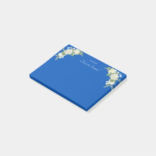 Cobalt Blue & White Roses Wedding Suite Post-it Klebezettel (angewinkelt)