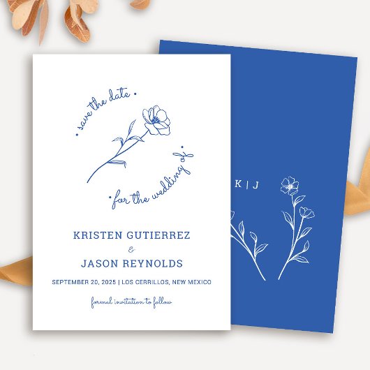 Cobalt Blue Wildblume Save the Date Einladung