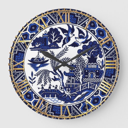 Cobalt Blue Willow Plate Design Uhr (Vorderseite)