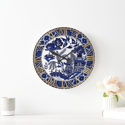 Cobalt Blue Willow Plate Design Uhr (Zuhause)
