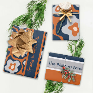 Cobalt Blues Rust Egg Blume Individuelle Name Geschenkpapier Set