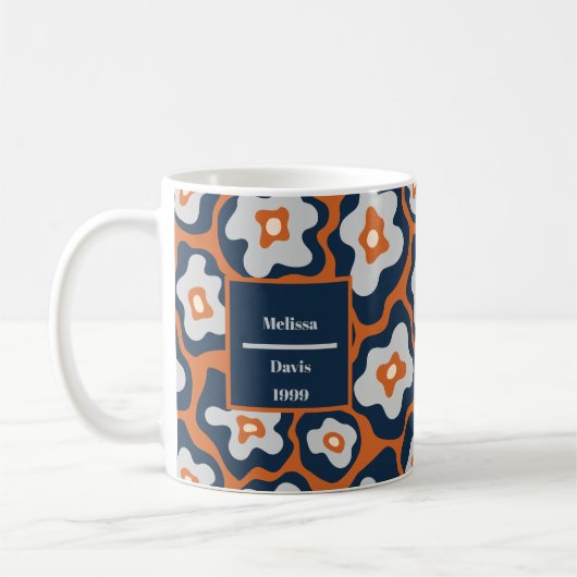 Cobalt Blues Rust Egg Blume Individuelle Name Kaffeetasse (Links)