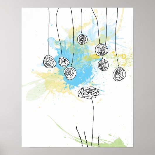 Cobalt Floral Splash Poster (Vorne)