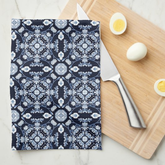 Cobalt Garden Tile - Blau und Weiß Geschirrtuch (Viertel Falte)