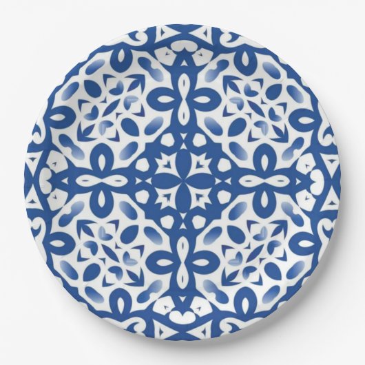 Cobalt Heritage Classic Blue and White Geometric Pappteller (Vorderseite)