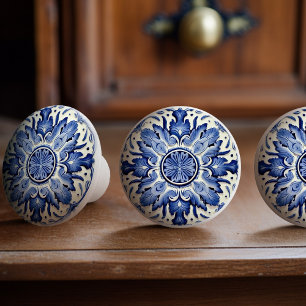 Cobalt Iberian Tiles Artistic Portugal Azulejo Keramikknauf