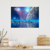 Cobalt Island Cites Scifi / Fantasy Art Print Poster (Küche)