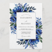 Cobalt Lush Blossom Wedding Einladung (Vorderseite)