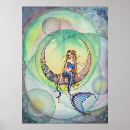Cobalt Moon Mermaid Mystical Fantasy Art Poster (Vorne)