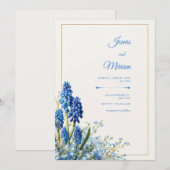 Cobalt Muscari Gold Frame Textured Background Einladung (Vorne/Hinten)
