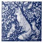 Cobalt Navy Blue Cobalt Fox Family Floral Animal  Fliese (Vorderseite)