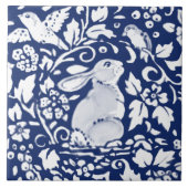 Cobalt Navy Blue Rabbit Bird Dedham Delft Morris C Fliese (Vorderseite)