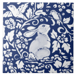 Cobalt Navy Blue Rabbit Bird Dedham Delft Morris C Fliese