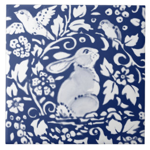 Cobalt Navy Blue Rabbit Bird Dedham Delft Morris C Fliese