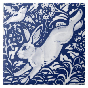Cobalt Navy Blue Rabbit Bird Dedham Delft Morris  Fliese