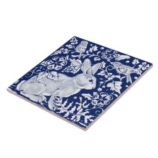 Cobalt Navy Blue Rabbit Bird Dedham Delft Morris Fliese (Seite)