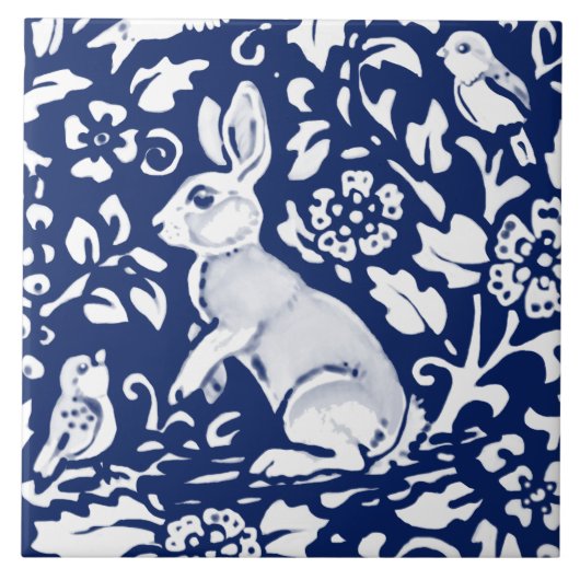 Cobalt Navy Blue Rabbit Bird Dedham Delft Morris Fliese (Vorderseite)