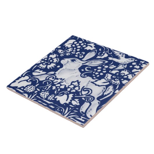 Cobalt Navy Blue Rabbit Bunny Dedham Delft Morris Fliese (Seite)