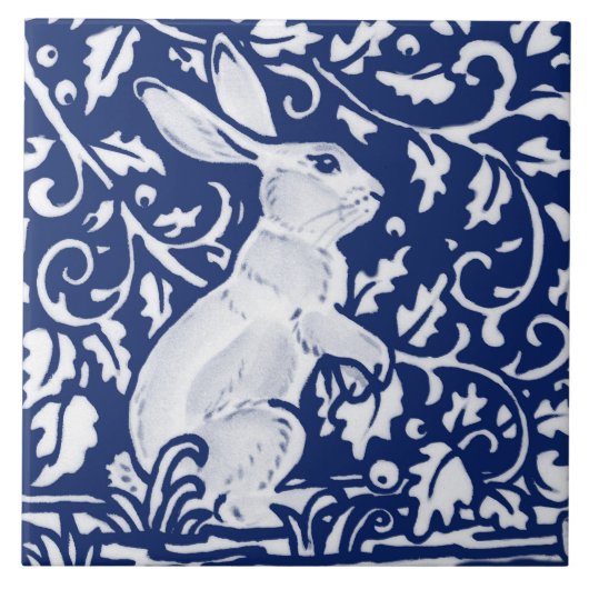 Cobalt Navy Blue Rabbit Bunny Dedham Delft Morris  Fliese (Vorderseite)