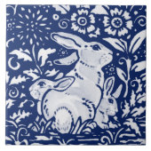 Cobalt Navy Blue Rabbit Bunny Dedham Delft Morris  Fliese (Vorderseite)