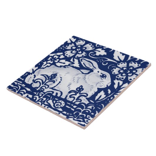 Cobalt Navy Blue Rabbit Bunny Dedham Delft Morris  Fliese (Seite)