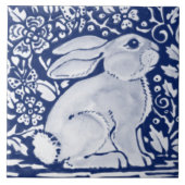 Cobalt Navy Blue Rabbit Chinoiserie Dedham Delft Fliese (Vorderseite)