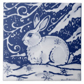 Cobalt Navy Blue Rabbit Winter Snow Scene Dedham Fliese (Vorderseite)