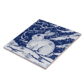 Cobalt Navy Blue Rabbit Winter Snow Scene Dedham Fliese (Seite)