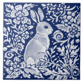 Cobalt Navy Blue Rabbit Woodland Delft Dedham Fliese (Vorderseite)