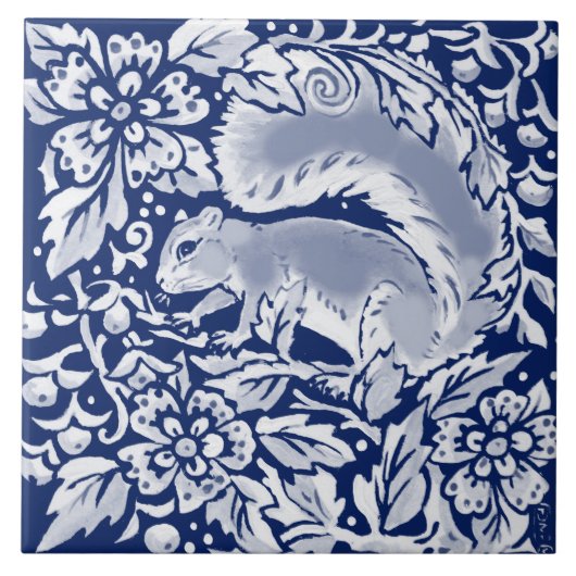 Cobalt Navy Blue Woodland Animal Eichhörnchen in T Fliese (Vorderseite)