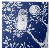 Cobalt Navy Blue Woodland Animal Owl Night Moon Fliese (Vorderseite)