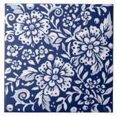 Cobalt Navy Blume Blume Leaf kompliziert  Fliese (Vorderseite)