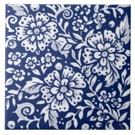 Cobalt Navy Blume Blume Leaf kompliziert Fliese
