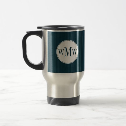 Cobalt Pinstripe Monogramm Tasse (Links)