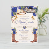 Cobalt Royal Blue Rose Western Charro Quinceañera Einladung (Stehend Vorderseite)