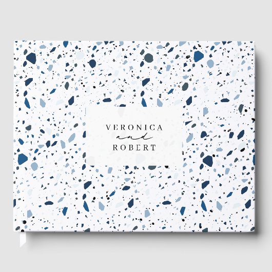Cobalt Stone Blue Terrazzo Muster Hochzeit Gästebuch (Vorderseite)