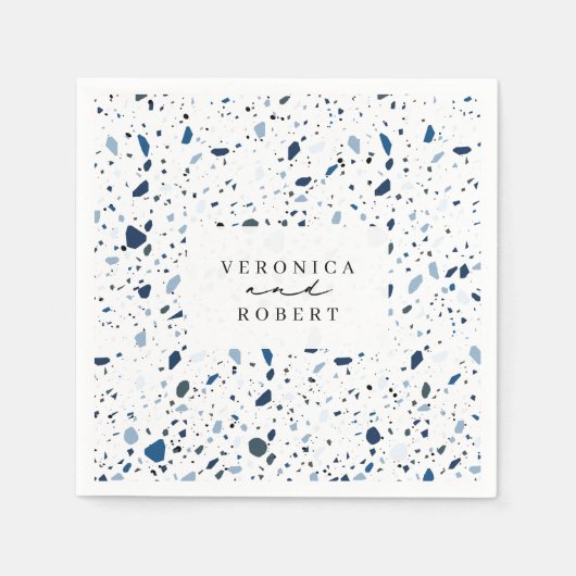 Cobalt Stone Blue Terrazzo Wedding Serviette (Vorderseite)