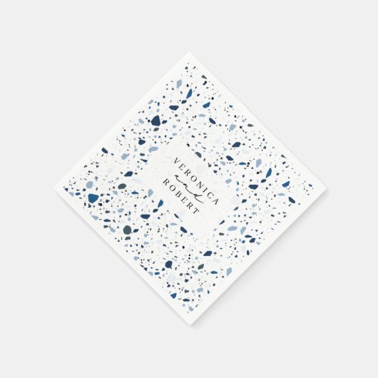 Cobalt Stone Blue Terrazzo Wedding Serviette (Ecke)