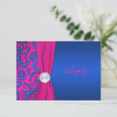 Cobalt und Fuchsia Damask RSVP-Karte RSVP Karte (Stehend Vorderseite)
