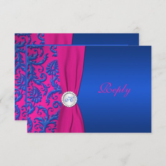 Cobalt und Fuchsia Damask RSVP-Karte RSVP Karte (Vorne/Hinten)