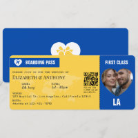 Cobaltblau & Zitronengelb Hochzeits-Flugticket-Ein