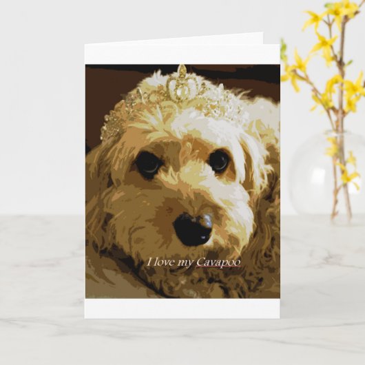 CobaltMoonDesign Cavapoo Gruß-Karte Karte (Gelbe Blume)