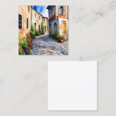 Cobblesteinweg im mediterranen Rahmen Quadratische Visitenkarte (Vorne/Hinten)