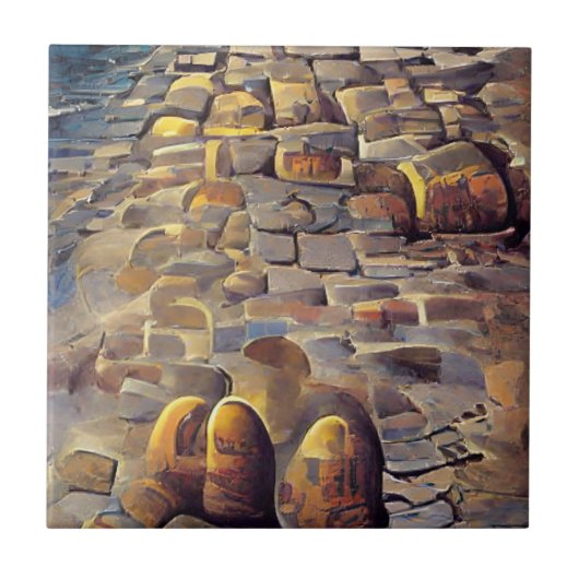 Cobblestones goldenes Licht auf Steine Grafik Kuns Fliese (Vorderseite)